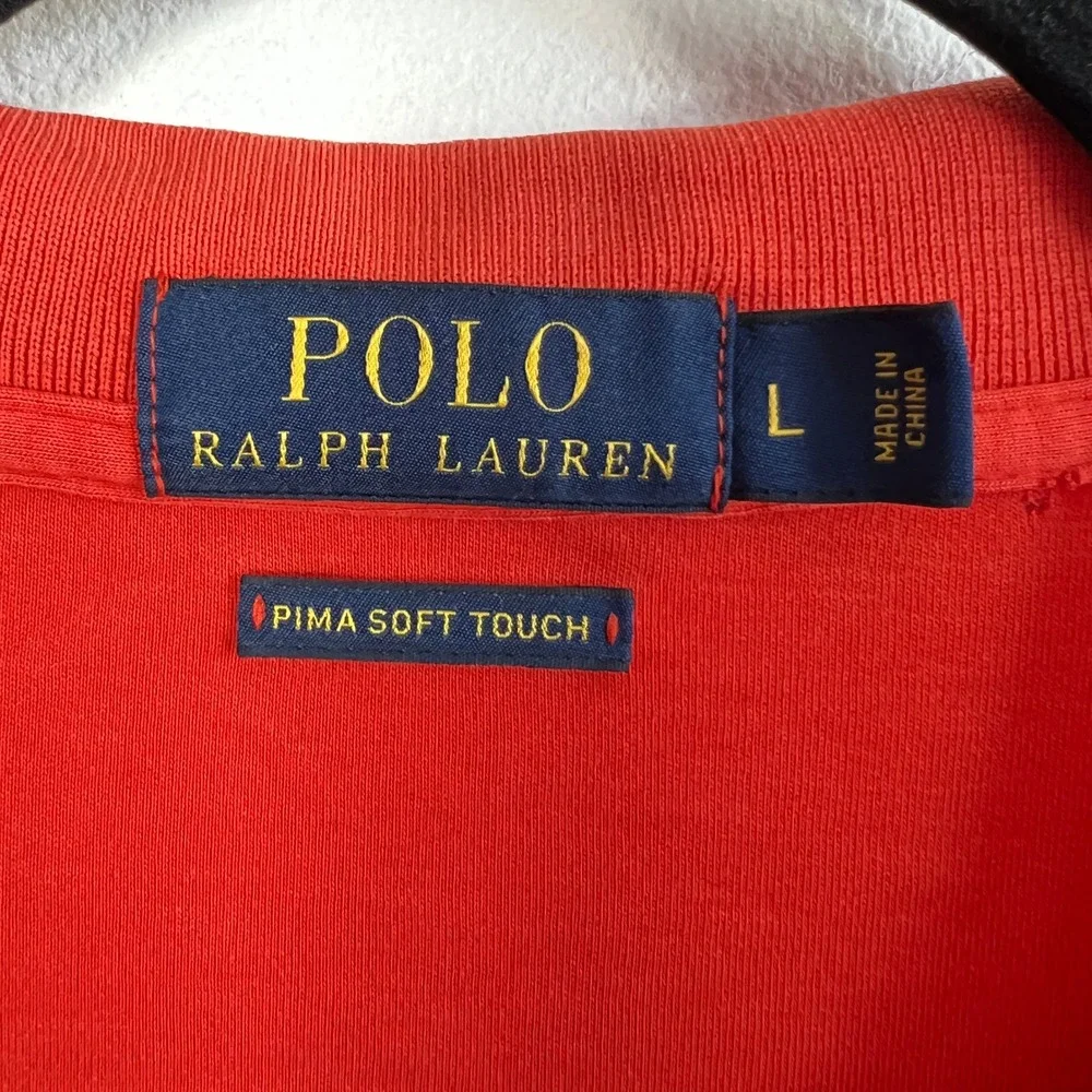 Polo Ralph Lauren Polo Shirt Mens Sz Large Orange Pima Soft Touch Pony‎ Logo